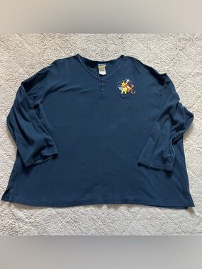 Vintage Disney Winnie the Pooh Embroidered Henley Thermal Women’s Size 2X